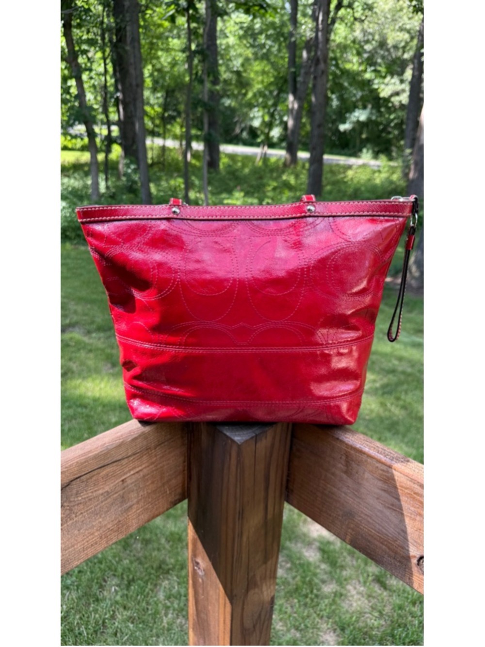 Coach Y2K Signature Patent Leather Zip Top Tote Red Style F15142 - Picture 3 of 11